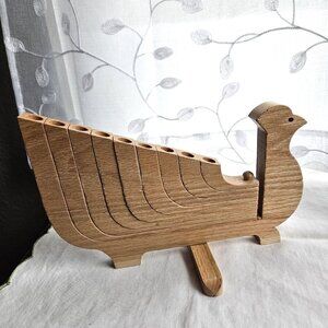 Vintage MCM Wood Bird Candelabra Candle Holder Peacock mid-century modern